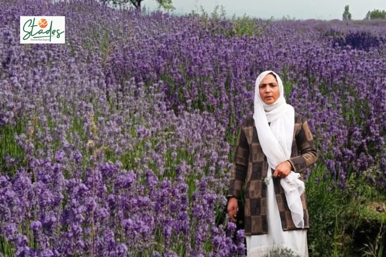 Rubeena Tabassum at her lavender farm in Budgam