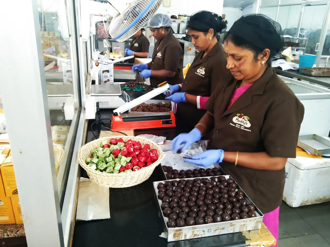 Muralidhar Rao's wife Swathi looks after the operations at the chocolate factory run by 70 women employees. Pic: Moddy's