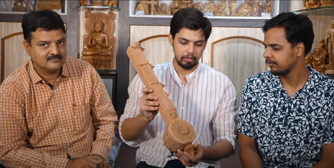 National Award winning craftsman Mahesh Jangid (left) with his sons Mohit (centre) and Rohit
