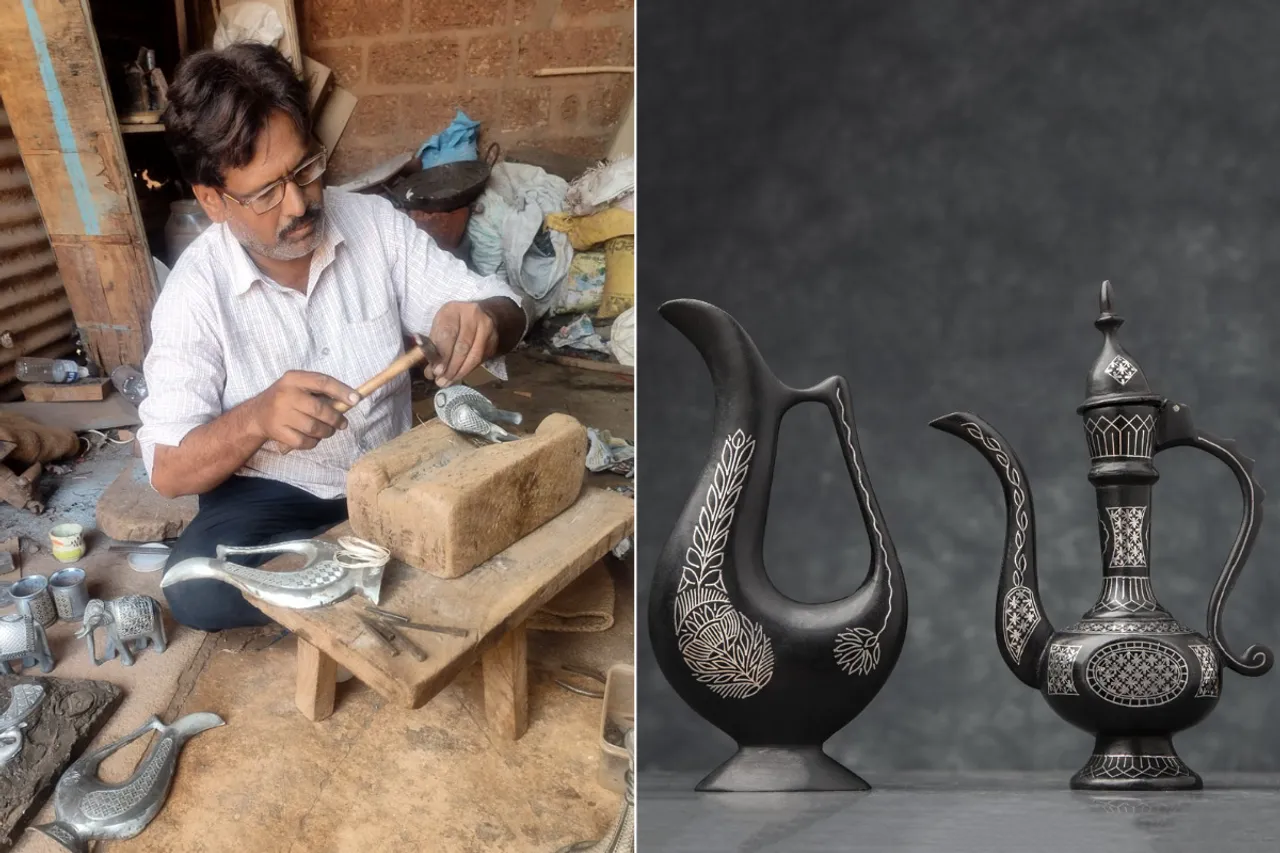 Bidriwork artisan  Mohammad Mohsin at work