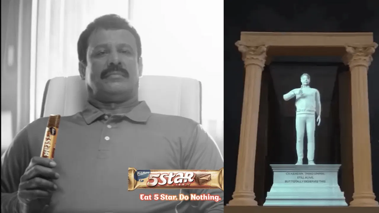 Cadbury 5 Star installs umpire CK Nandan's holographic statue at Mumbai’s Marine Drive