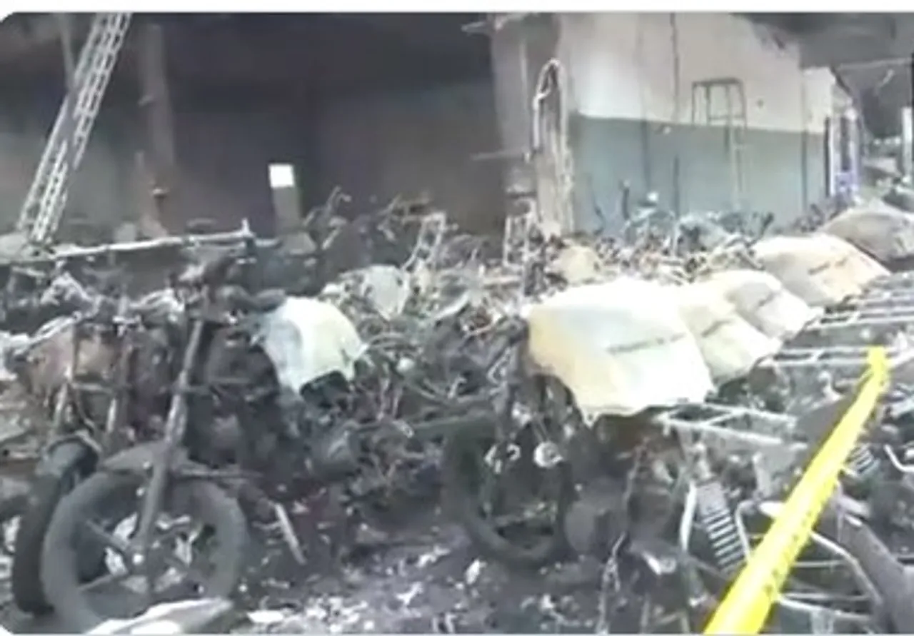 Bike showroom on fire! Hundreds of bikes gutted in the fire