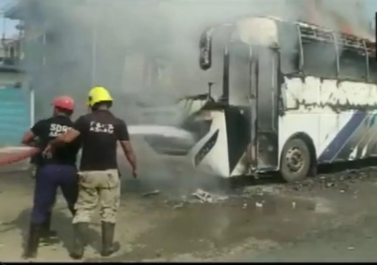 Buses burning, people panic on roads