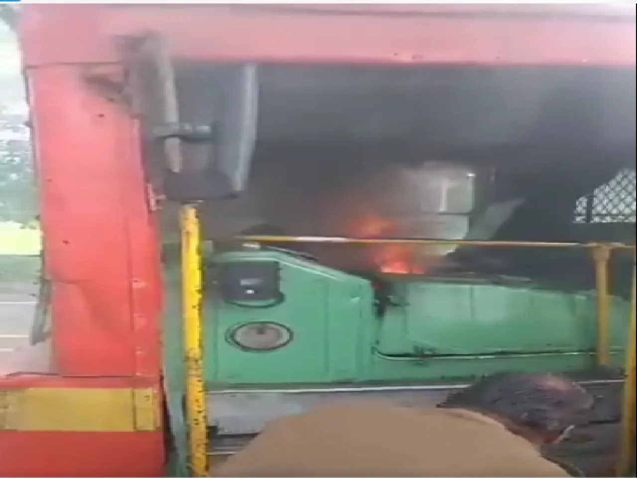 A sudden terrible fire in a moving bus