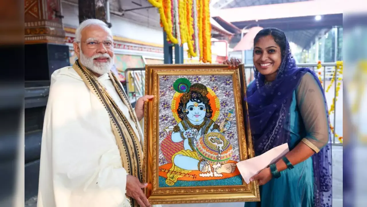 Muslim Artist Gifts 'Krishna Painting' to PM Modi In Kerala Temple