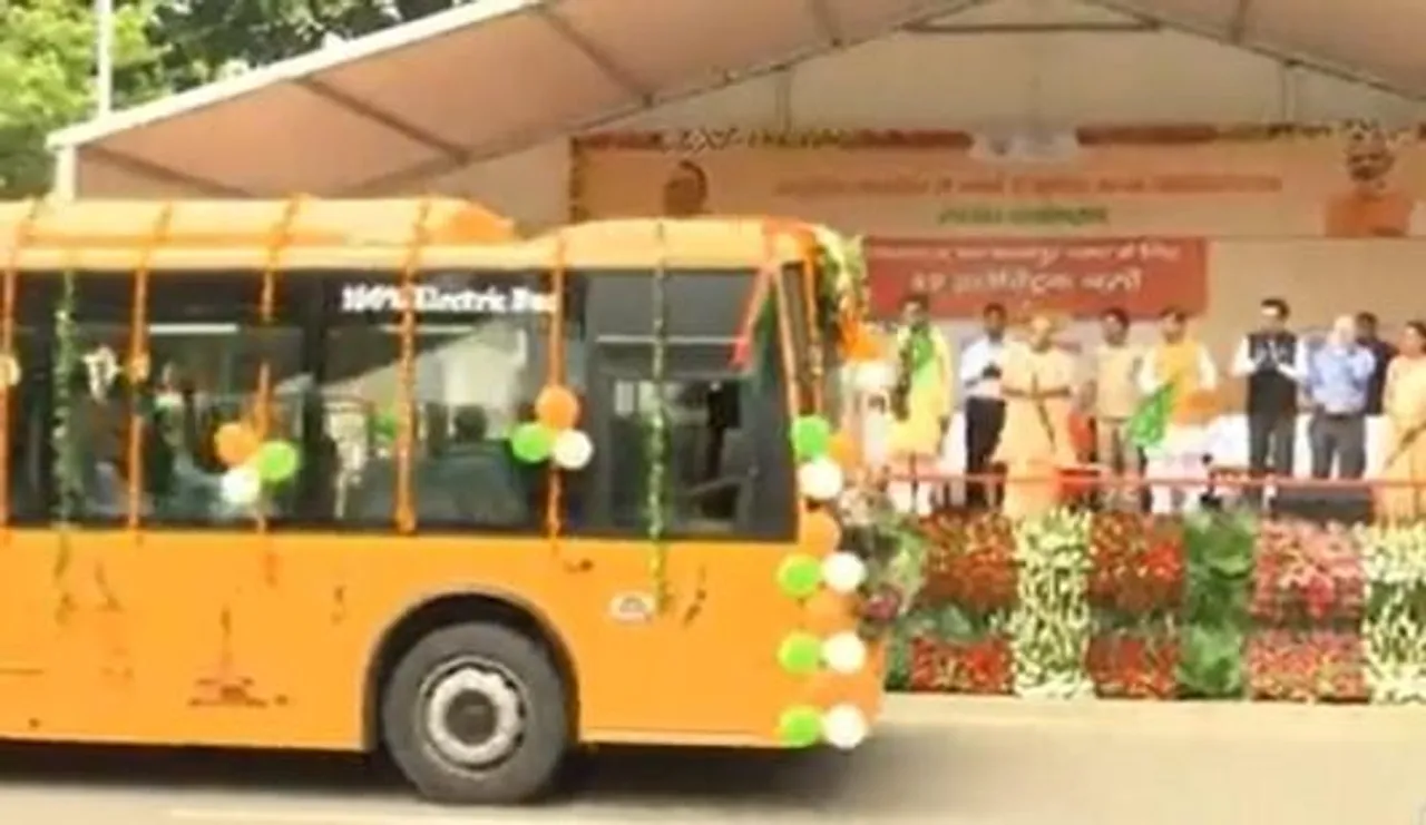 UP CM Yogi Adityanath launches 42 new electric buses for Lucknow, Kanpur