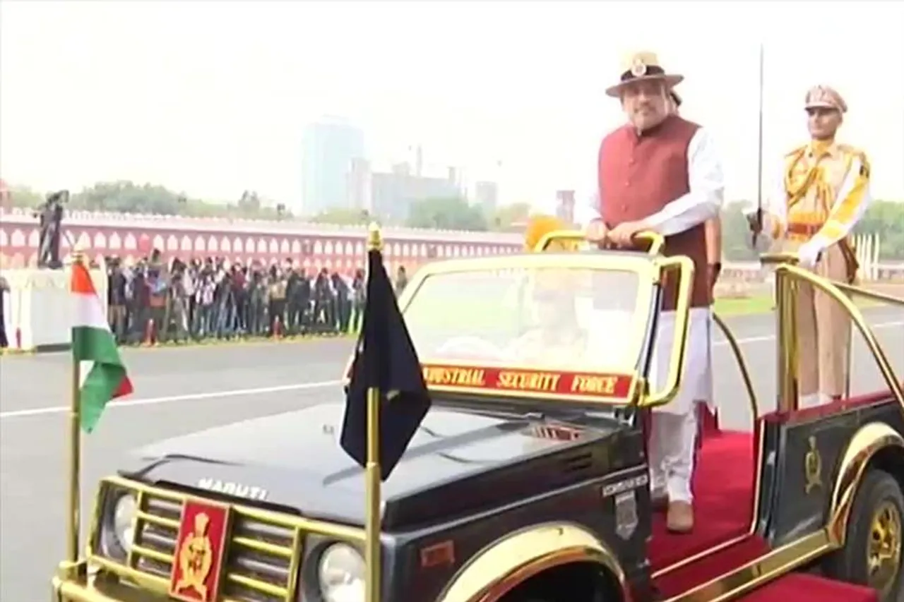 Home Minister inspects the parade on the 53rd Raising Day of CISF