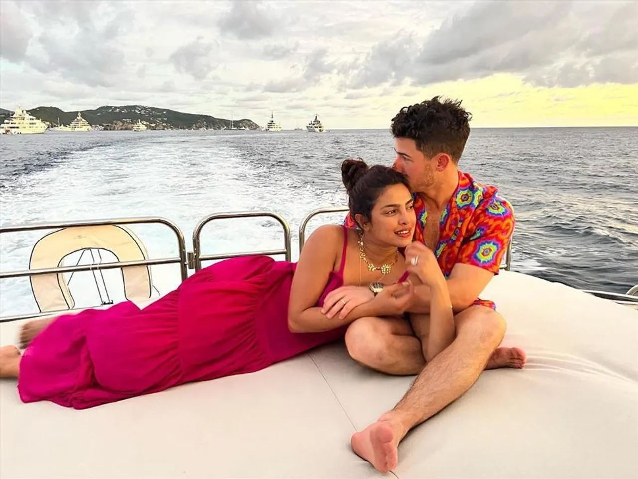 Nick Jonas and Priyanka Chopra on a yacht