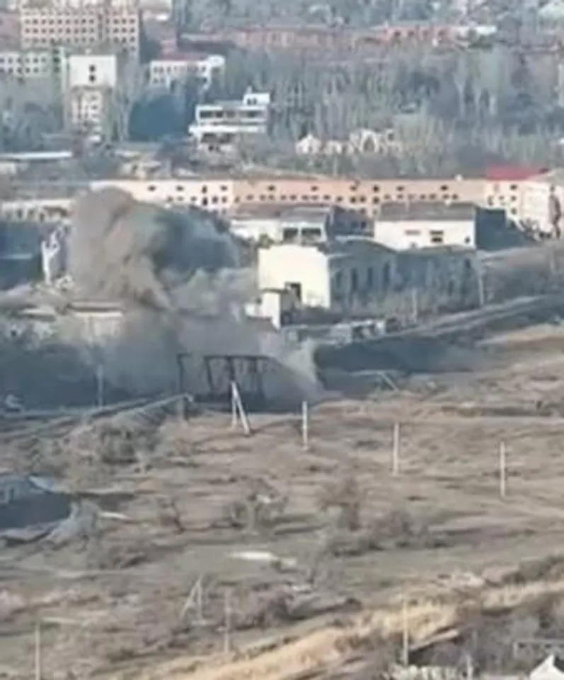 Ukrainian forces destroy railway bridge inside Bakhmut