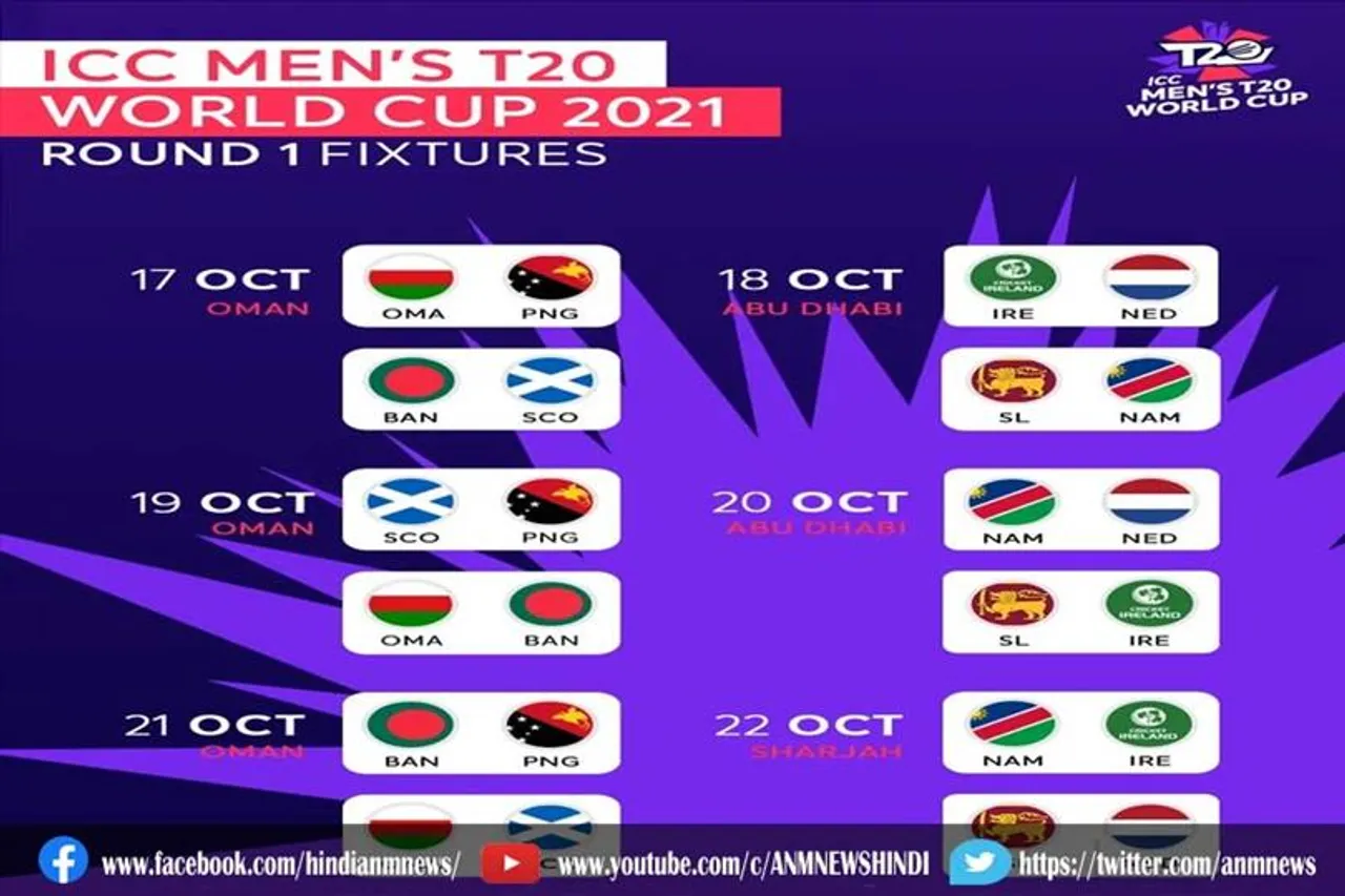2021 टी20 विश्व कप टूर्नामेंट का मैच शेड्यूल