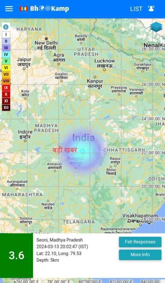 Intensity of earthquake recorded twice in a day in Dola Seoni