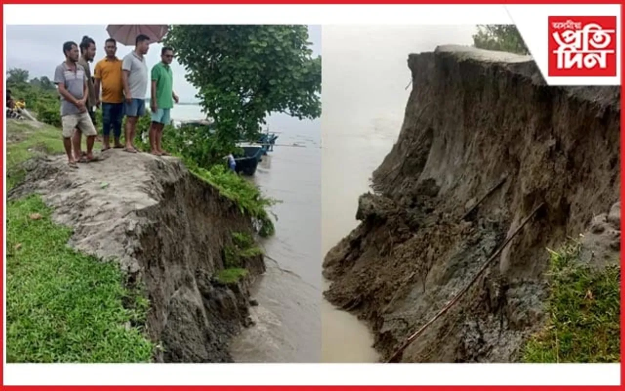 ব্ৰহ্মপুত্ৰৰ ভয়ংকৰ খহনীয়াত আতংকিত নৈপৰীয়া