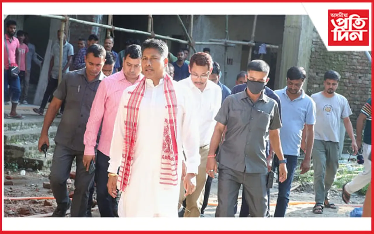 কঁহৰাস্থিত জলসম্পদ বিভাগৰ নিৰ্মীয়মান বঙলাত হঠাৎ উপস্থিত মন্ত্ৰী পীয়ুষ হাজৰিকা