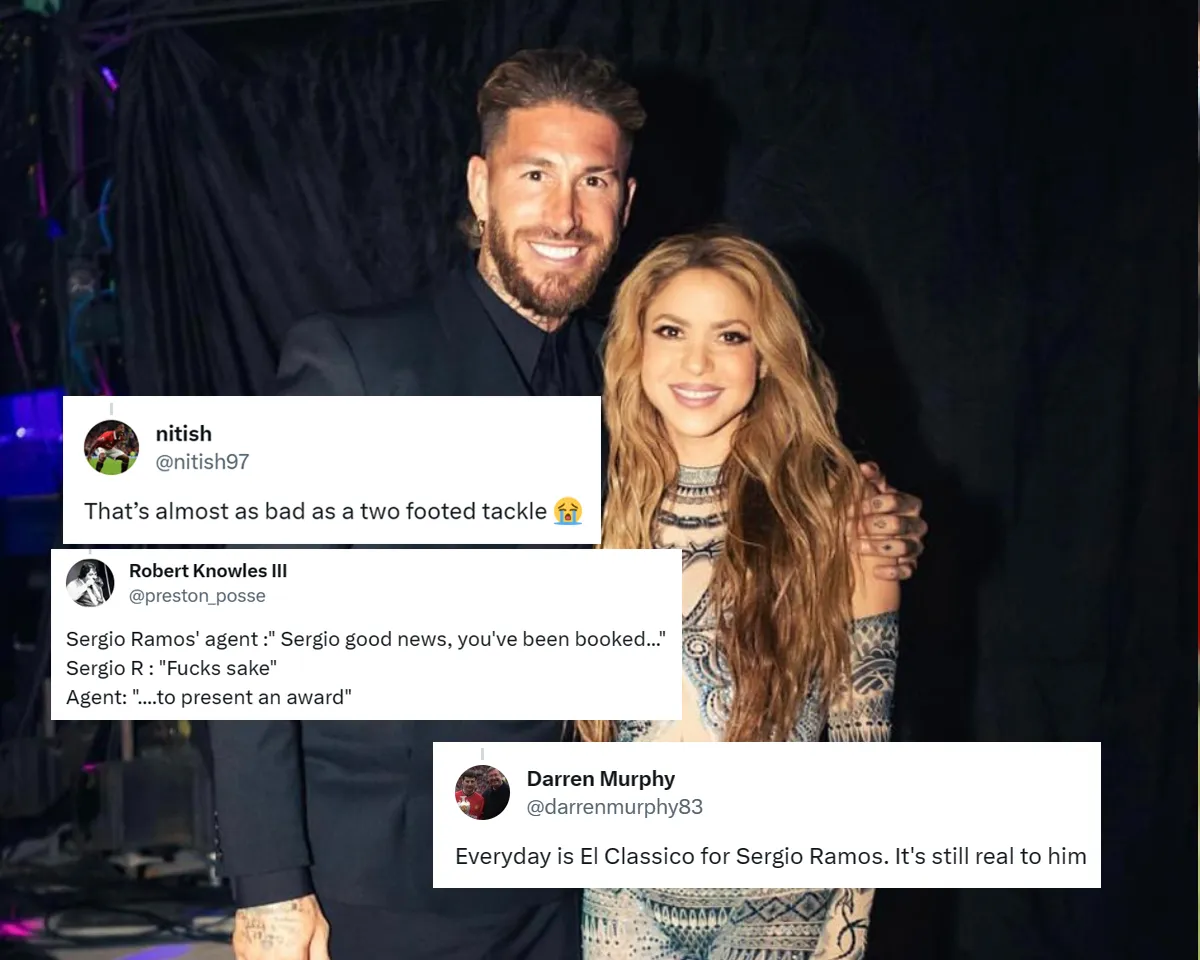'That’s almost as bad as a two footed tackle' - Fans react as Sergio Ramos presents Shakira an award for diss track on Gerald Pique