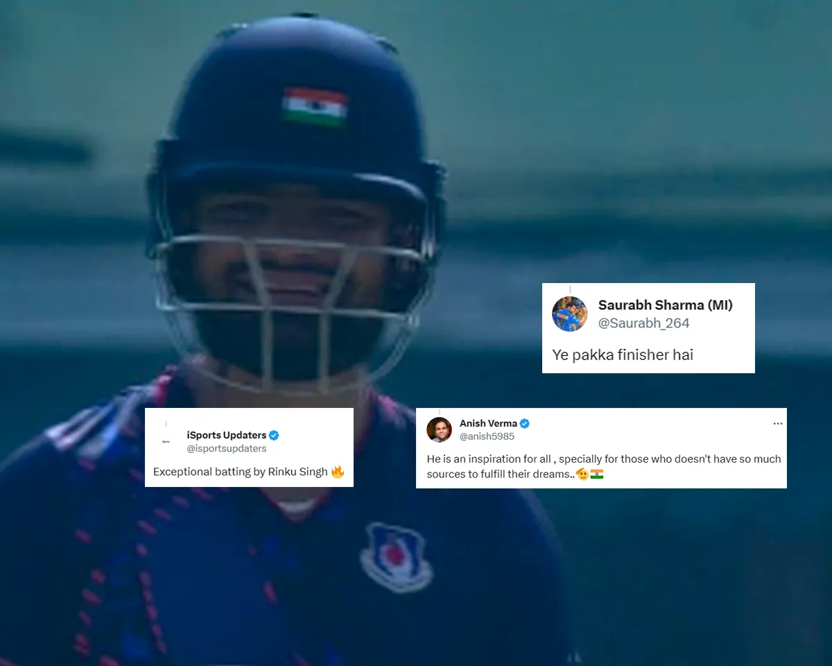 'Ye pakka finisher hai' - Fans laud Rinku Singh for smashing 77 runs off just 33 balls in SMAT 2023