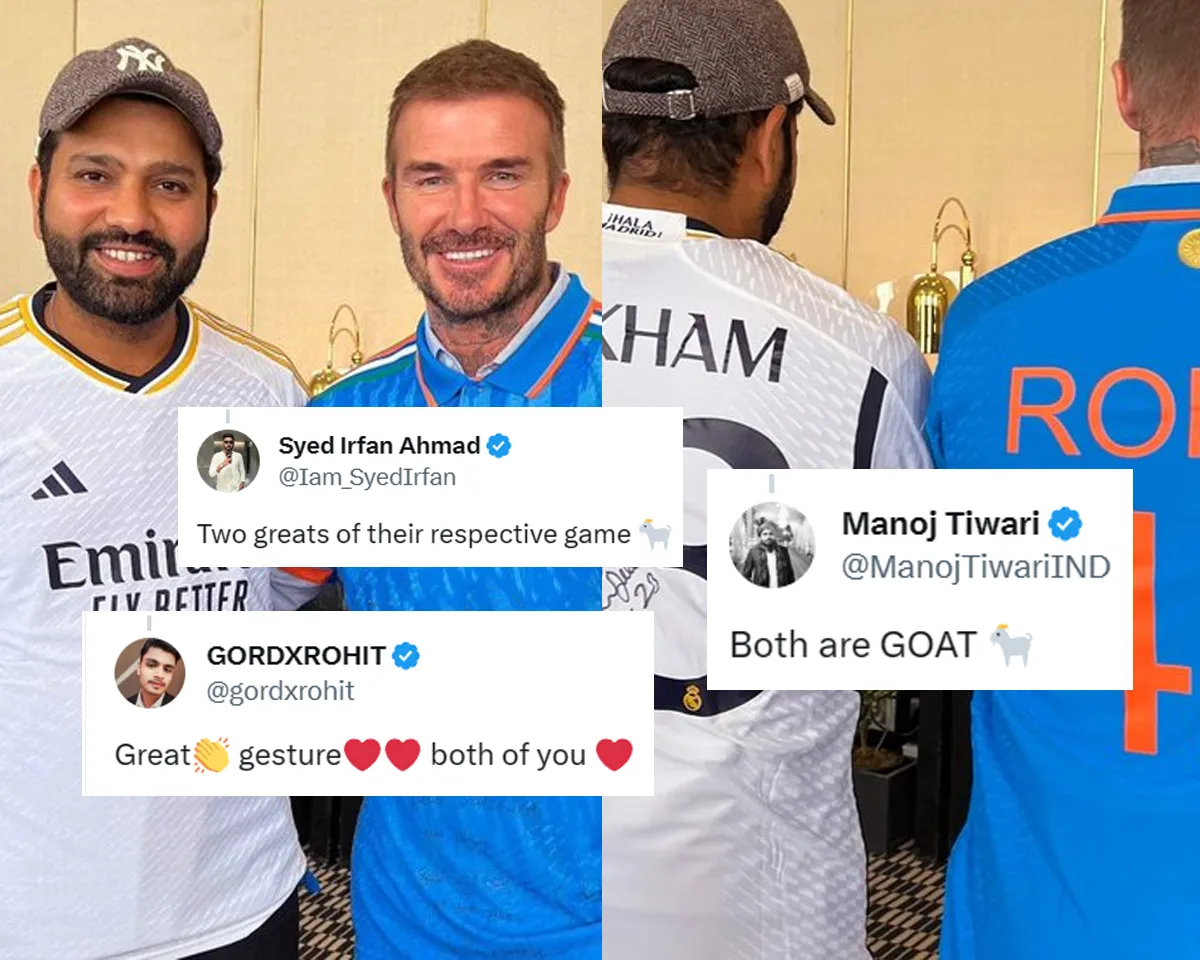 'Two greats of their respective game' -  Fans react as David Beckham and Rohit Sharma exchange their football and cricket jerseys with each other