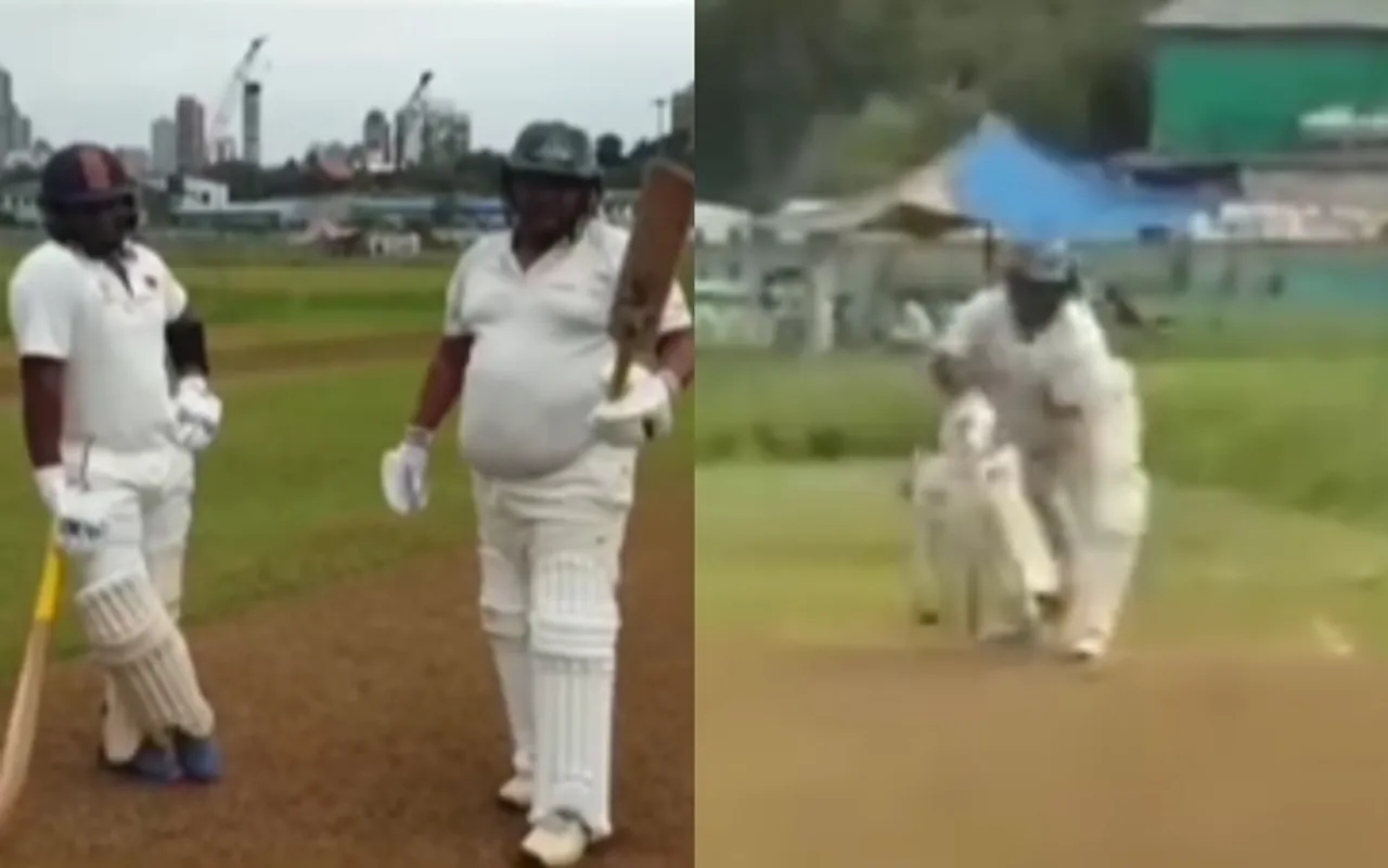 Sarfaraz Khan batting with his father, Naushad Khan