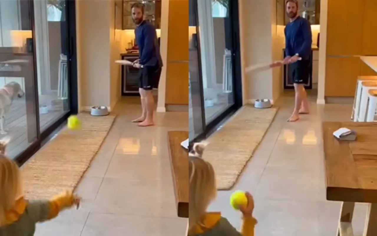 Kane Williamson playing with his daughter (Source - Twitter)