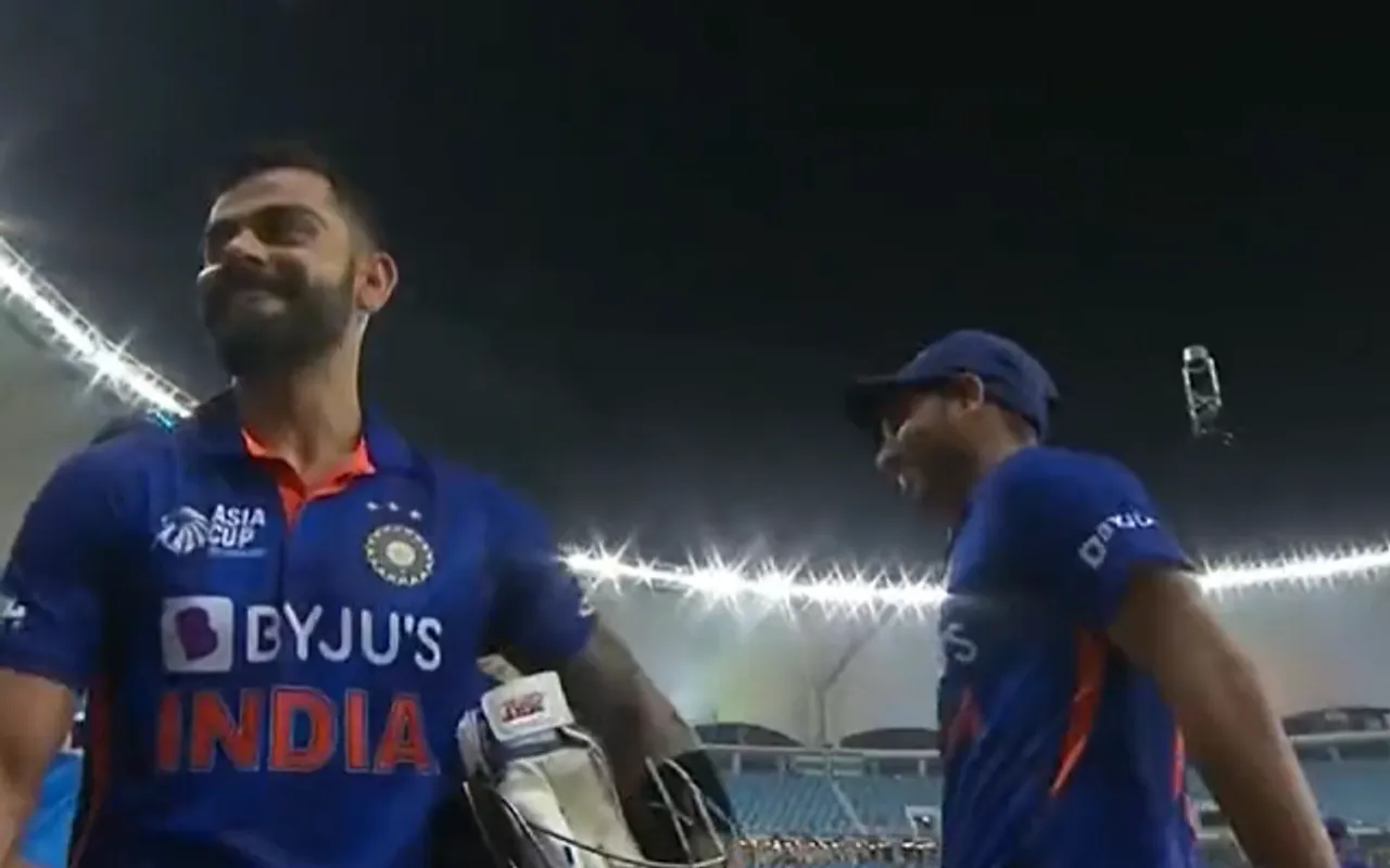 Watch: Virat Kohli confidently saying 'Abhi Cricket Baaki Hai' to Bhuvneshwar Kumar after getting his maiden T20I hundred