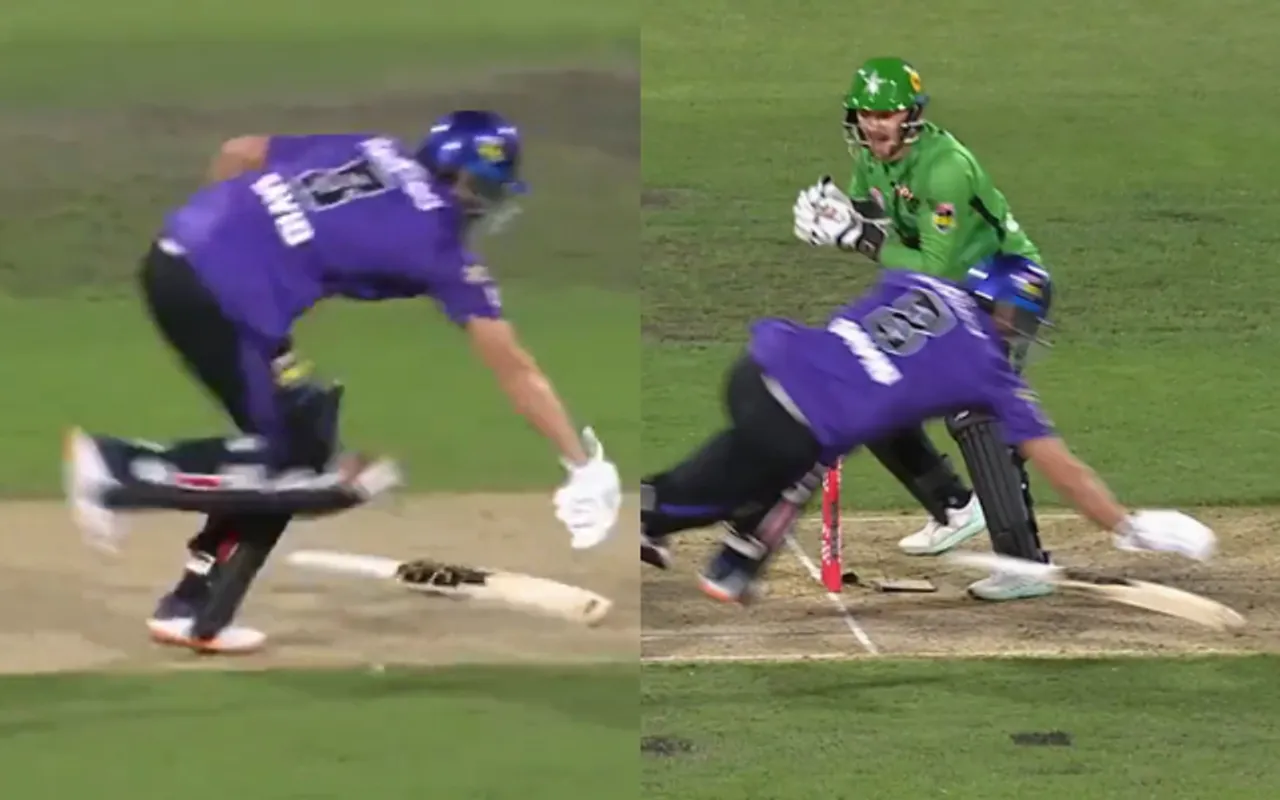 Watch: Tim David loses hold of bat, tumbles over it, and gets runout in against Melbourne Stars