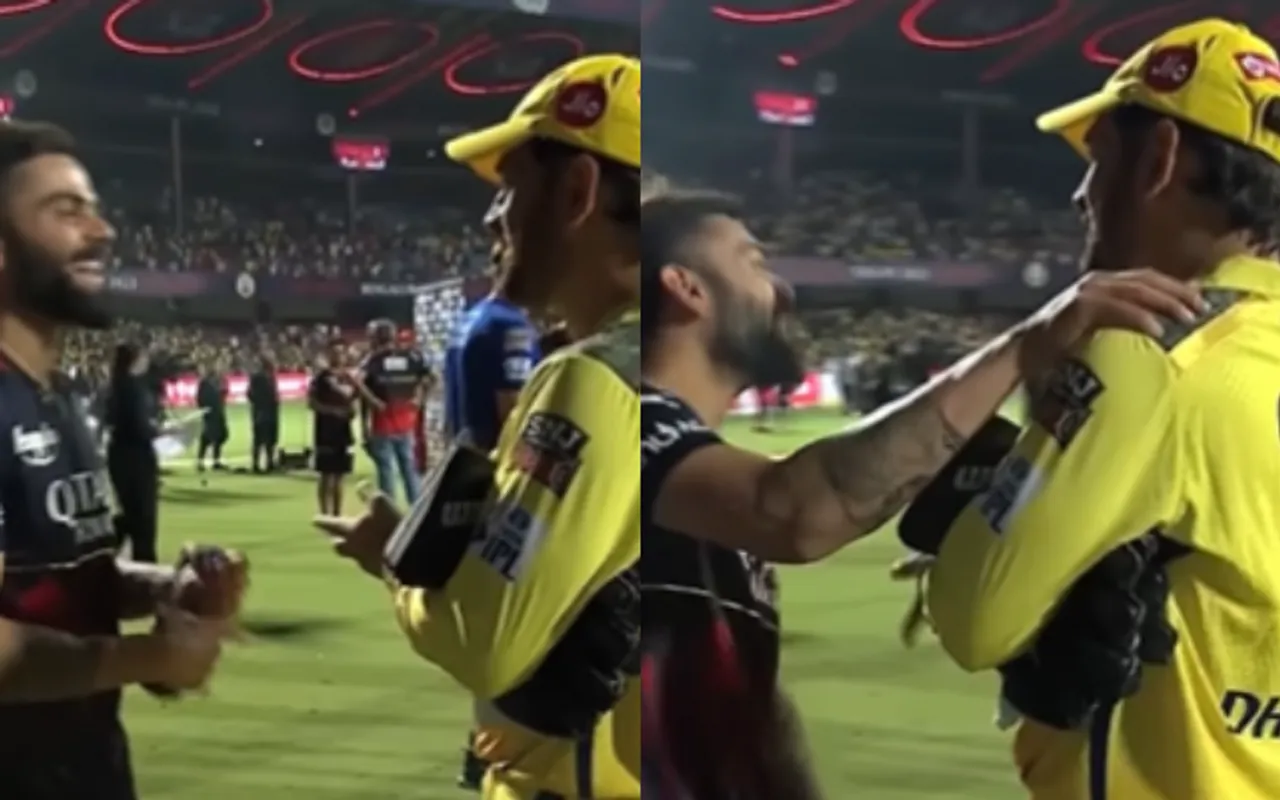 WATCH: MS Dhoni and Virat Kohli share a laugh after RCB and CSK clash in IPL 2023