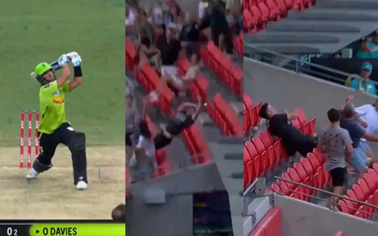 Watch: Spectator suffers injury on his back while trying to take an unbelievable catch in Big Bash League