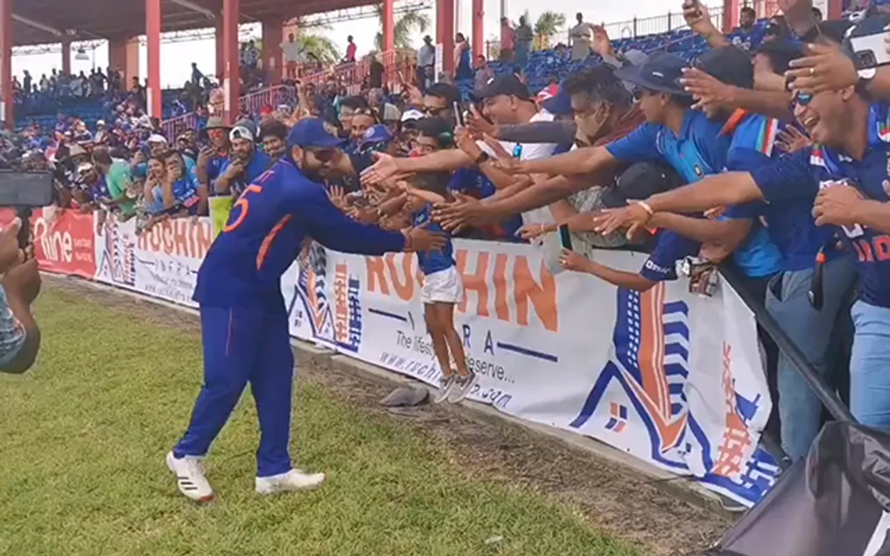 Watch: Rohit Sharma gives high-fives to the Indian fans after the fourth T20I against the West Indies