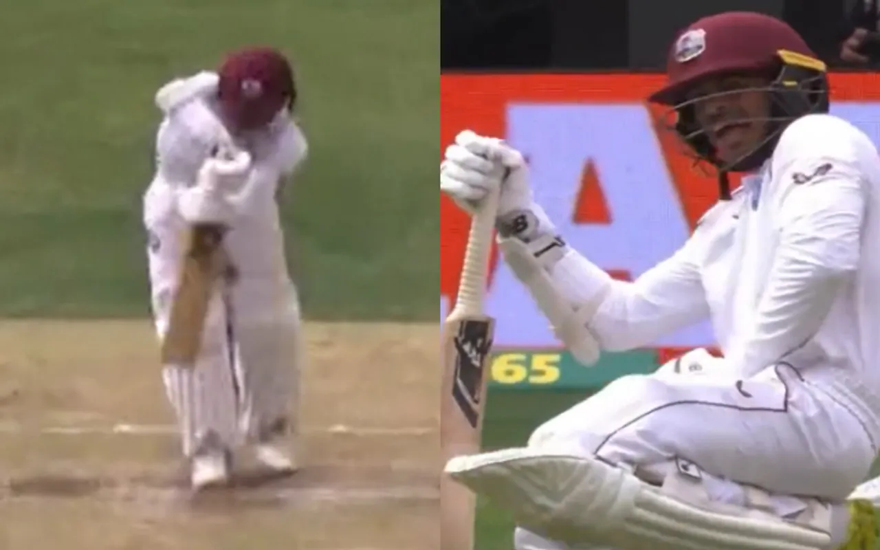 Watch: Tagenarine Chanderpaul in discomfort after Hazlewood's delivery hit him in the box