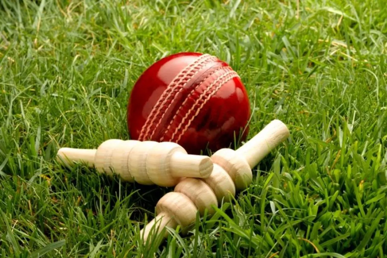 Cricket ball and stumps