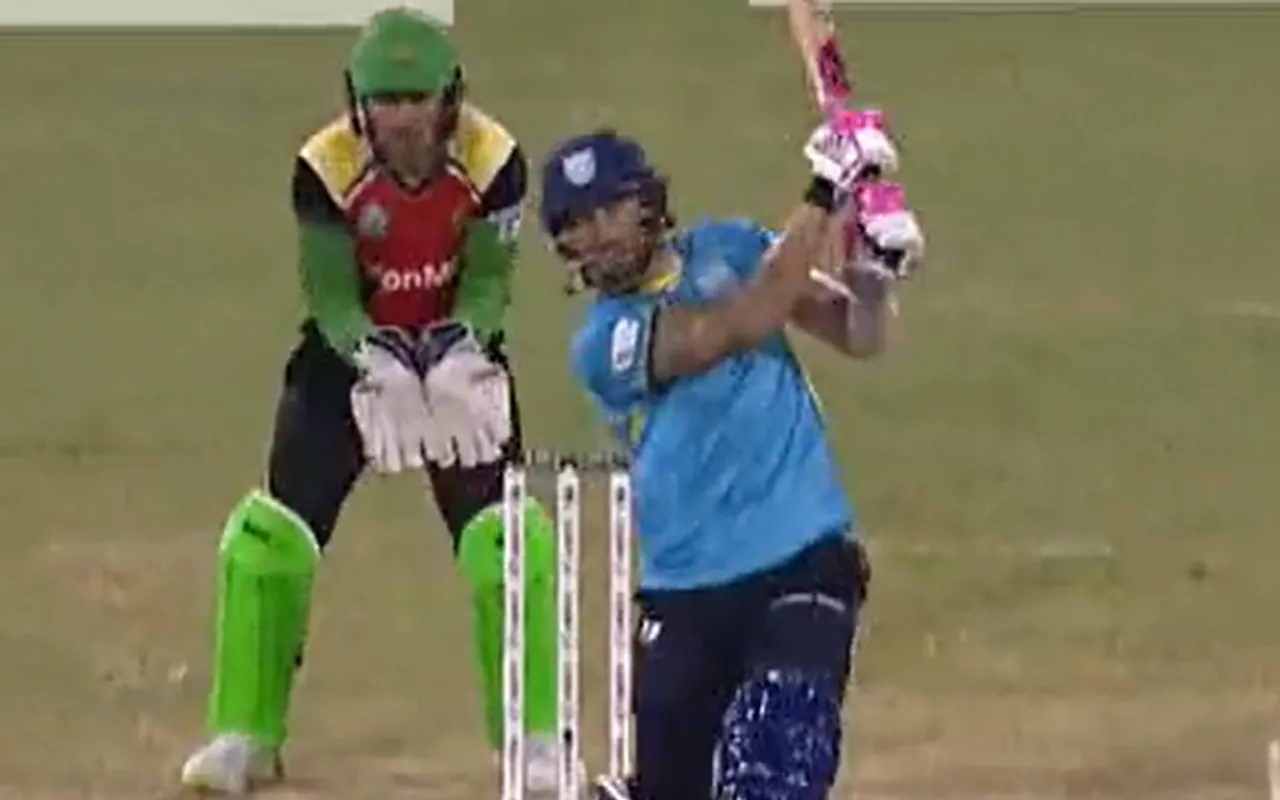 Watch- Faf du Plessis hits a six over bowlers head to reach his century in the CPL 2022