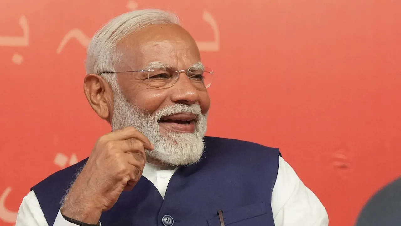 Prime Minister Narendra Modi at the party headquarters as the party leads in the Lok Sabha elections amid the counting of votes, in New Delhi, Tuesday, June 4, 2024.