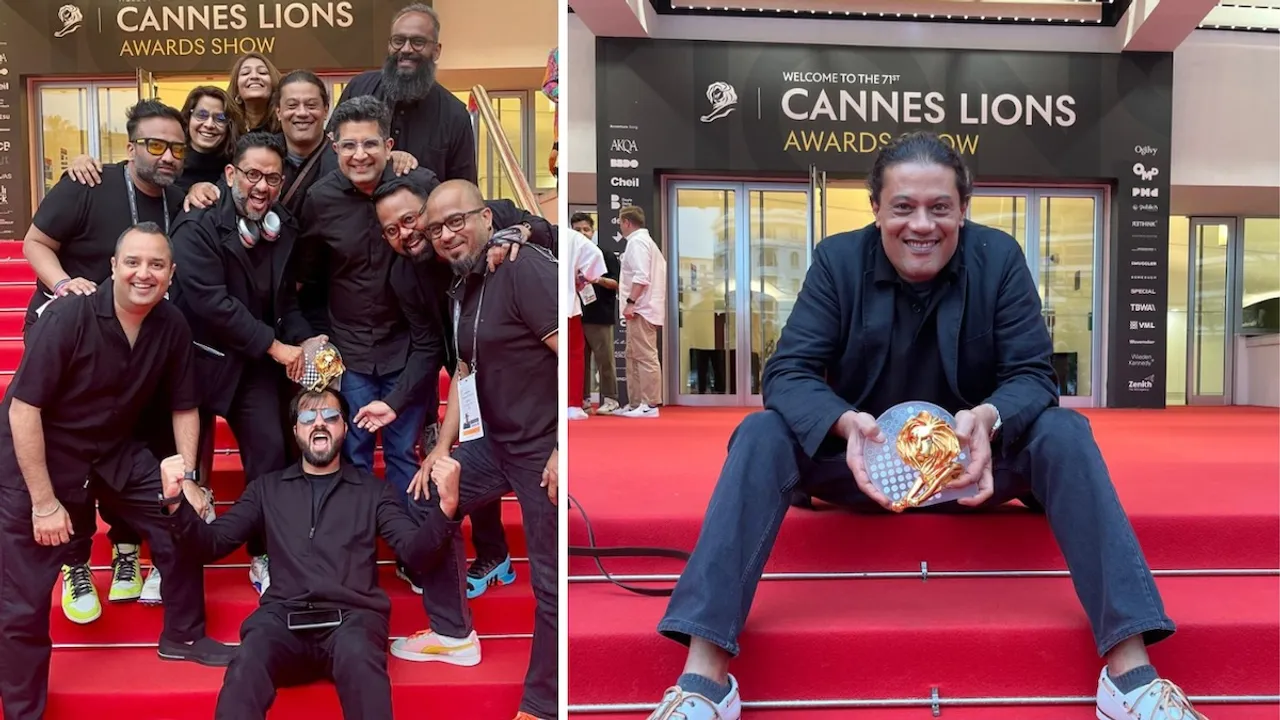 Amitesh Rao (Right) with his team celebrates after winning a Gold Lion at the Cannes Lions 2024