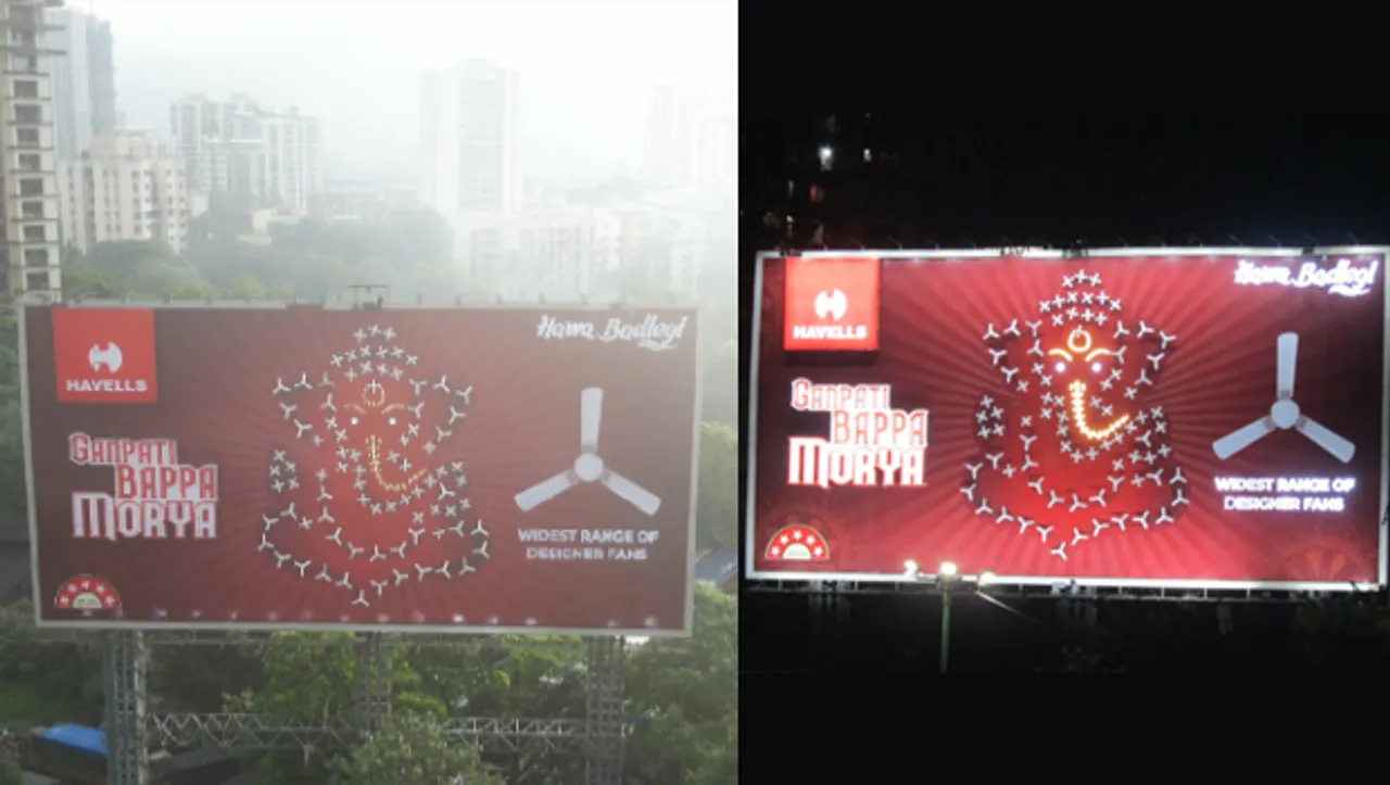 Platinum Outdoor transforms billboard into Ganesh idol with 100 Fans for Havells India