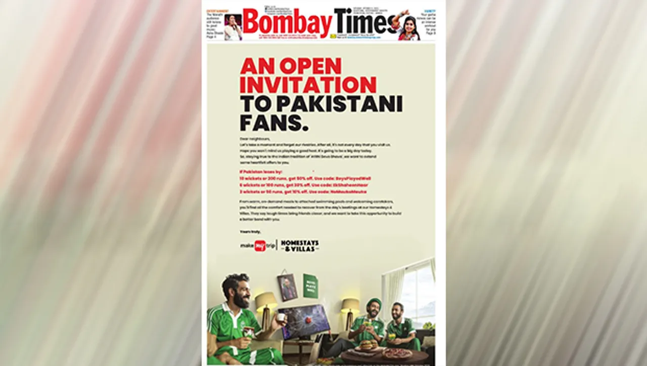 MakeMyTrip's India-Pakistan match ad grabs attention; receives both flak and flattery