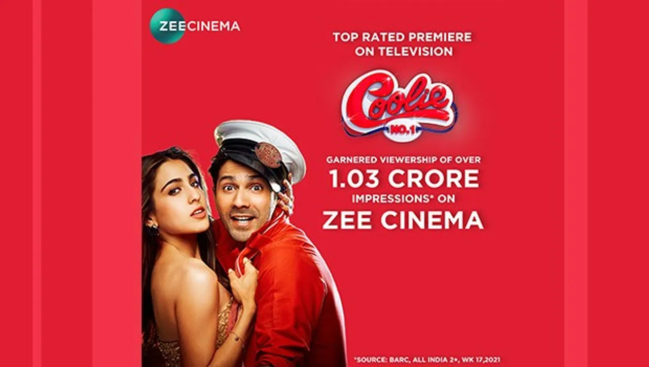 World Television Premiere of Coolie No. 1 on Zee Cinema garners high viewership