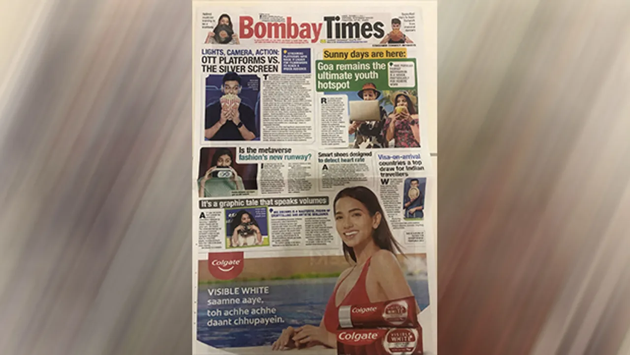 Why is the front page of TOI's various city editions hiding the teeth of many for Colgate Visbile White?