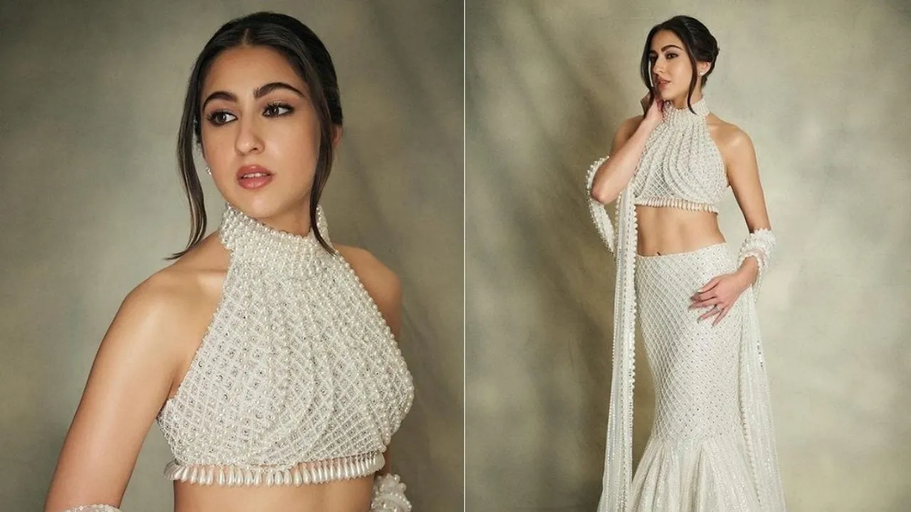 Sara Ali Khan Stuns in Pearl Lehenga at Anant AmbaniRadhika Merchant
