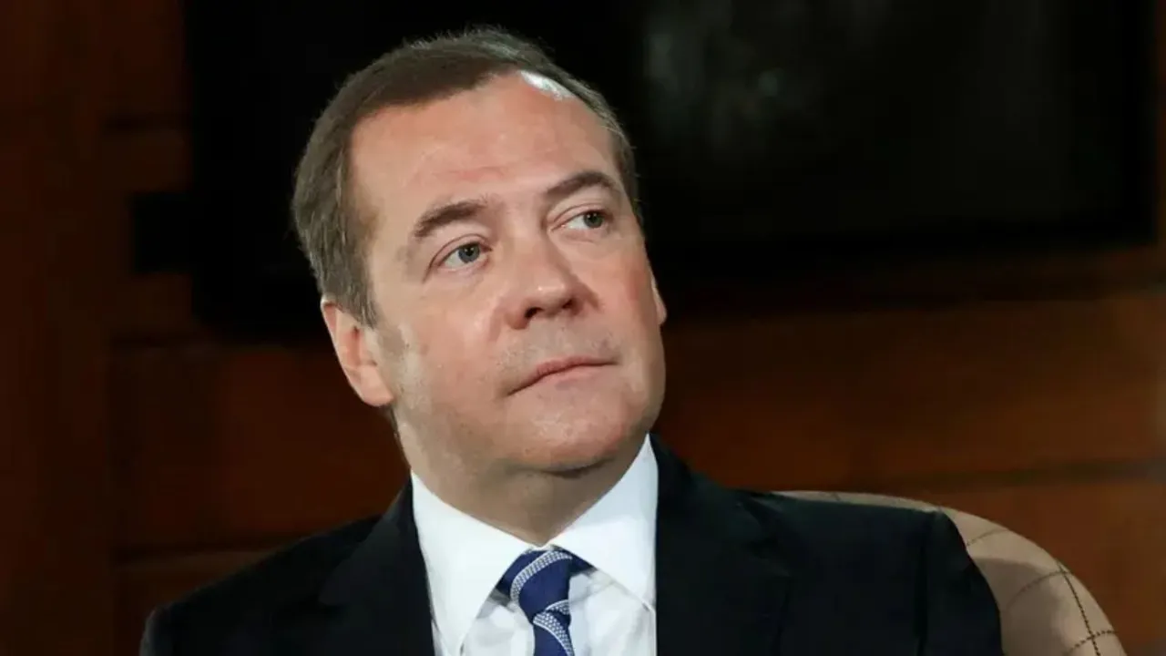 Deputy Chairman of Russia's Security Council Dmitry Medvedev gives an interview at the Gorki state residence outside Moscow, Russia January 25, 2022 <br> Image Credit: Reuters