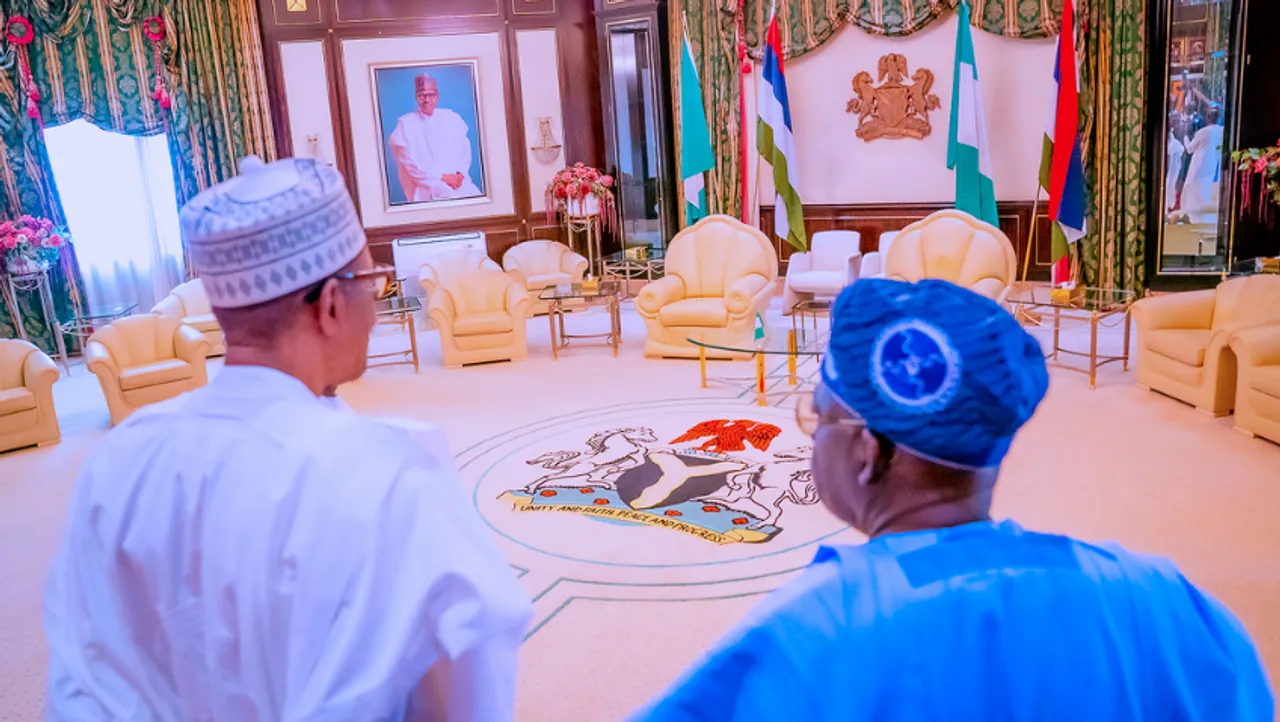 Nigeria's President Buhari showing the incoming president Bola Tinubu round the presidential villa.
<BR>
Image Credit: Channels Tv