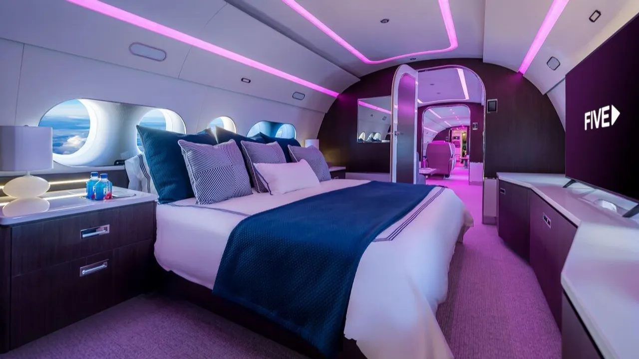 The plane offers a rare bedroom with a king-size bed.   The plane offers a rare bedroom with a king-size bed <br> Image Credit: Five Hospitality