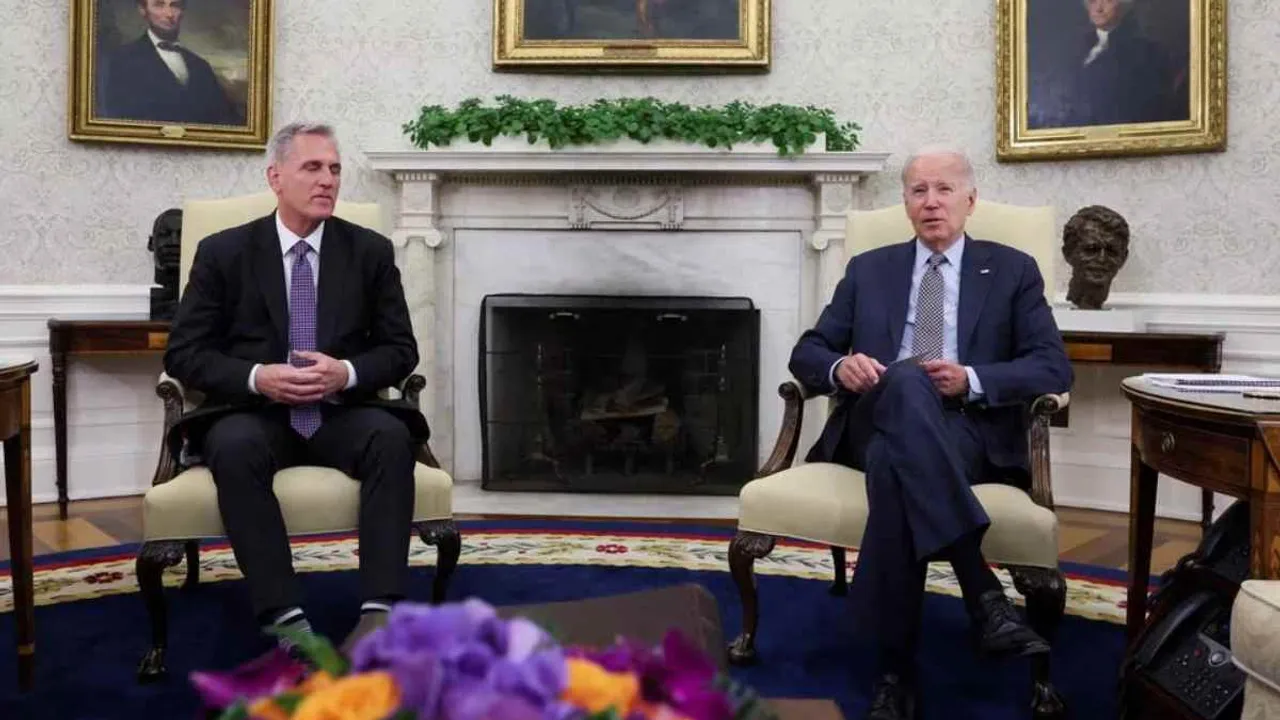 House Speaker Kevin McCarthy (R-CA) sits for debt limit talks with U.S. President Joe Biden in the Oval Office at the White House in Washington, U.S., May 22, 2023.
<br>
Image Credit: REUTERS/Leah Millis