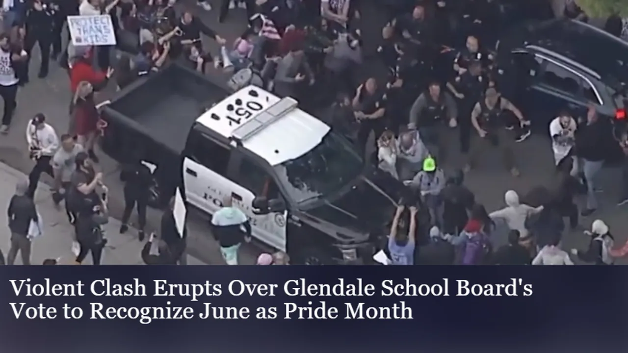 A Heated Confrontation: Anti-LGBT Protestors Assault Pro-LGBT Advocates Outside Glendale School Board Meeting
<br>
Image Credit: Brennan Murphy