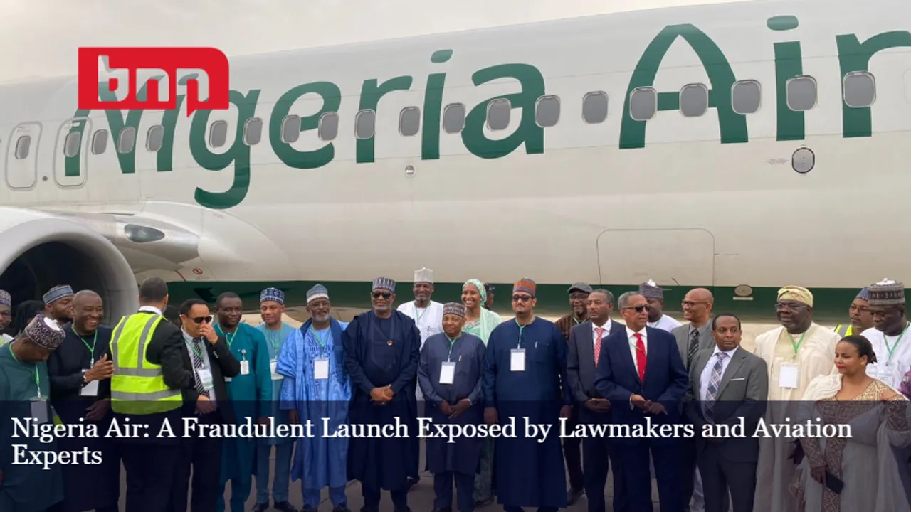 The aircraft displayed by the former minister of aviation, Hadi Sirika was actually a Boeing 737 MAX owned by Ethiopian Airlines and covered with Nigeria Air sticker.

<br>
Image Credit: Premium Times