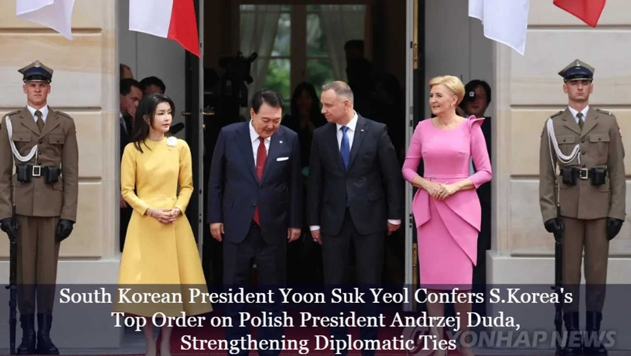 Yoon Suk Yeol and Andrzej Duda attend welcome ceremony for Yoon at presidential palace in Warsaw on July 13
<br>
SouthKorea