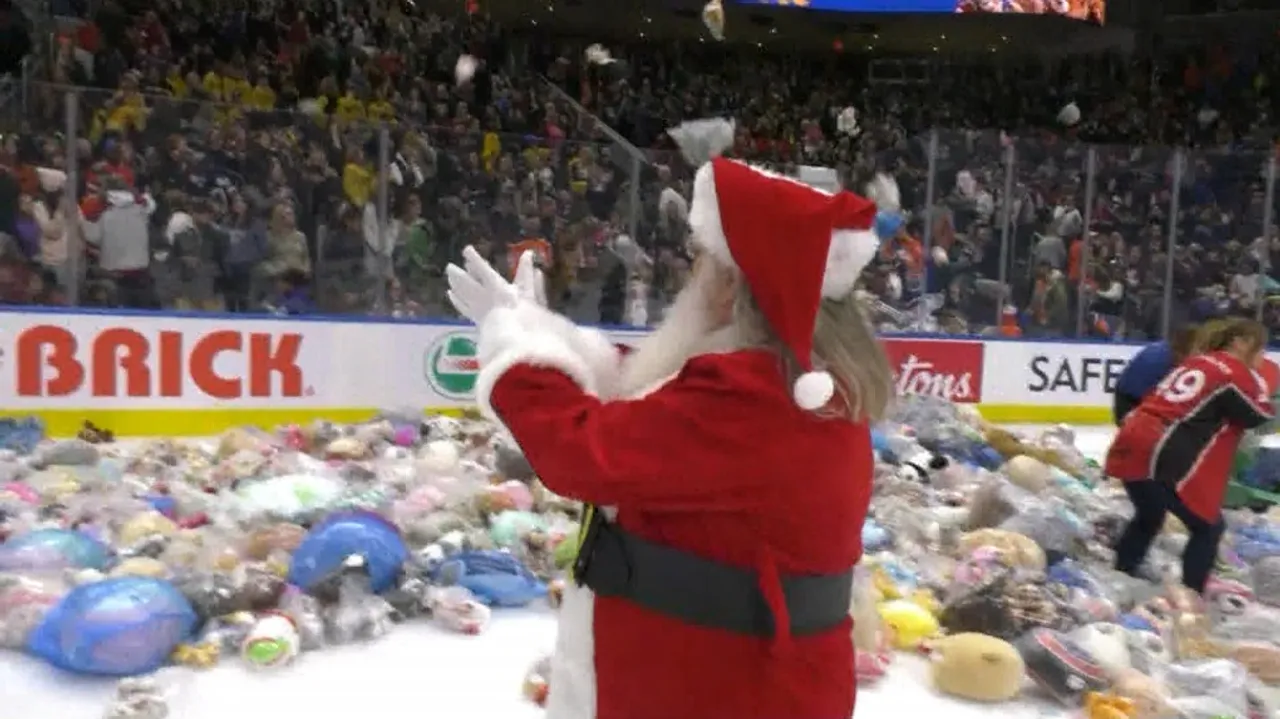 Edmonton Oil Kings Fans Shower Ice with Teddy Bears in Annual Charity Drive