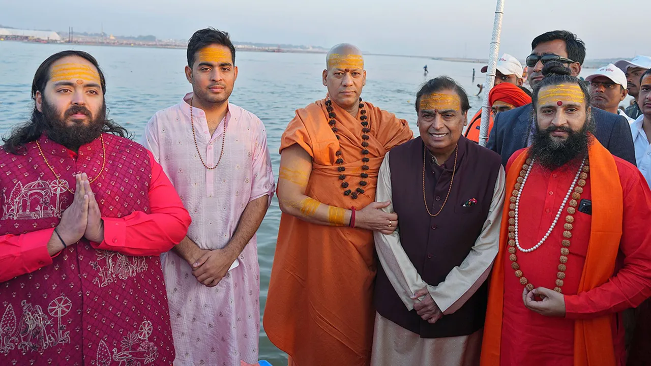Maha Kumbh 2025 Ambani Family’s Four Generations Take a Holy Dip at Maha Kumbh Sangam