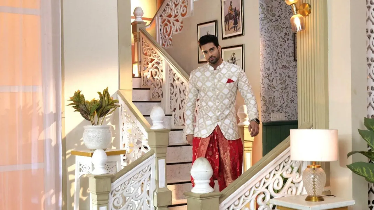 Jamai No. 1’s Abhishek Malik pushes boundaries as Neel, stuns in a red saree as dhoti with confidence!