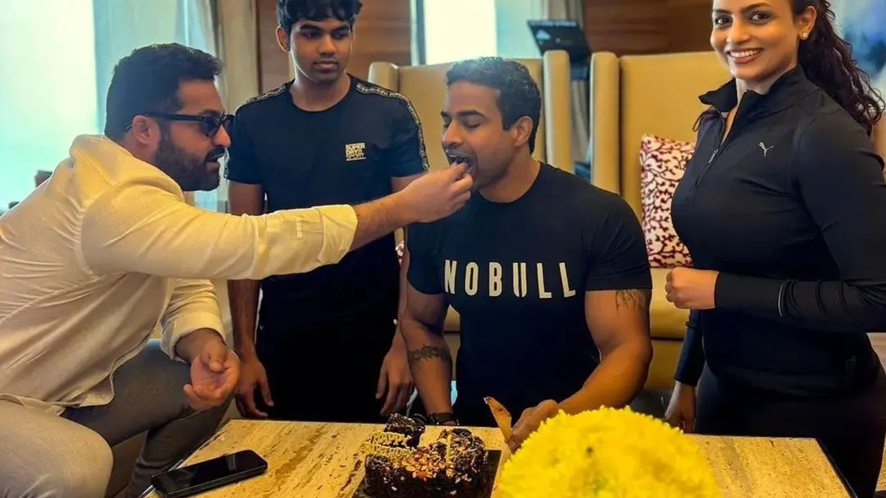 NTR Jr. Celebrates Trainer Mannava Kumar's Birthday Healthily