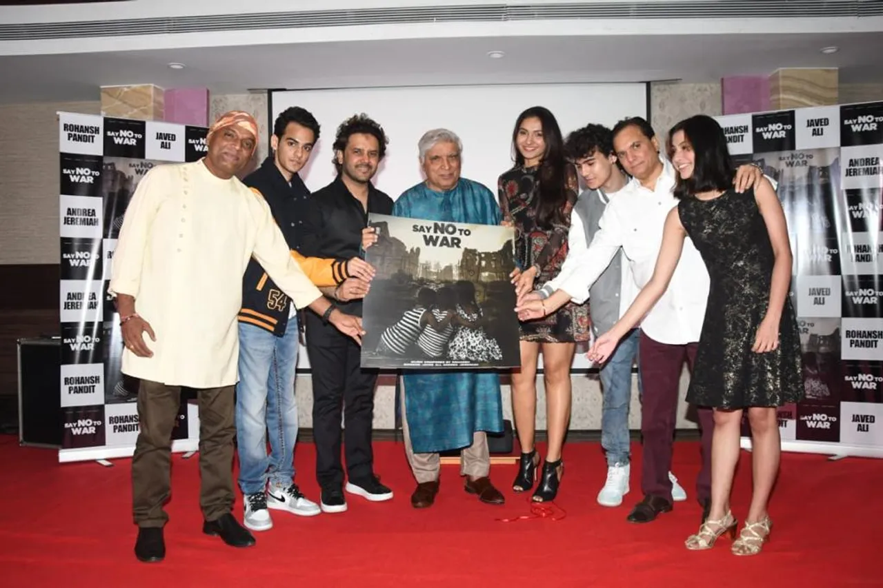 ‘Peaceful negotiation – right solution ‘, says  Javed Akhtar at  ‘Say No To War’  song launch of   Rohansh (Lalit) Pandit    