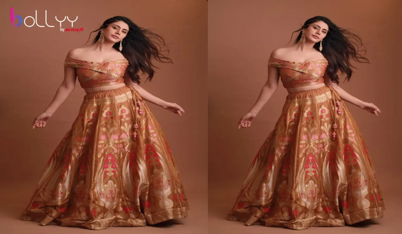 Warina Hussain Shells Out Some Major Fashion Goals In A Caramel-Coloured Lehenga Worth Rs. 1 Lakh 75 K!!